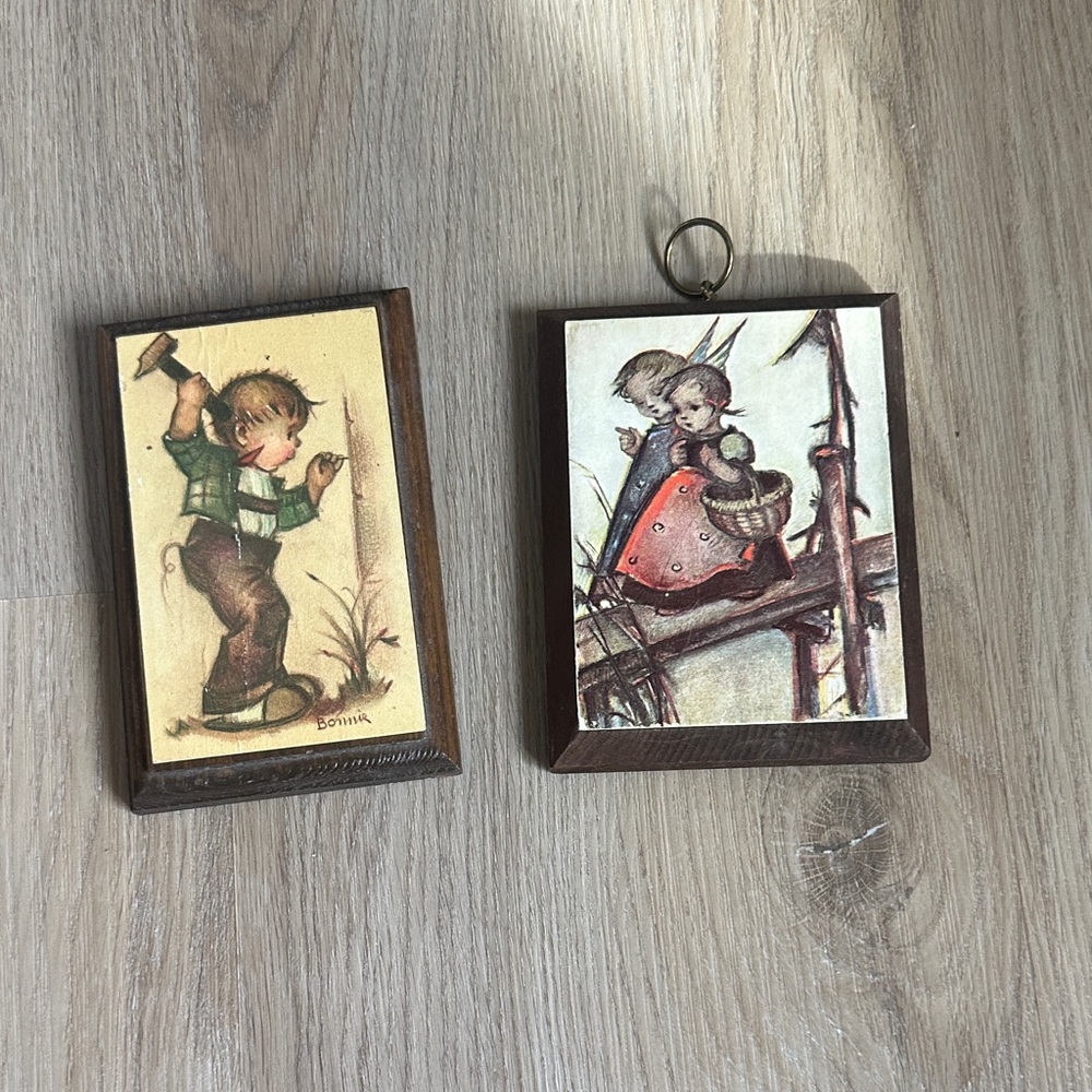 Vintage Hummel Wooden Wall Art with Children Illustrations